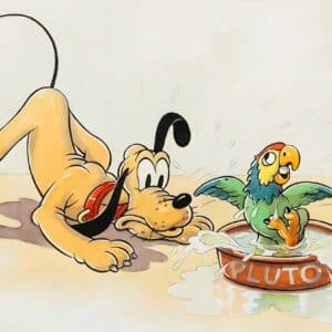 Pluto's Parrot Predicament - fine art Disney giclée featuring art by Tom Wood