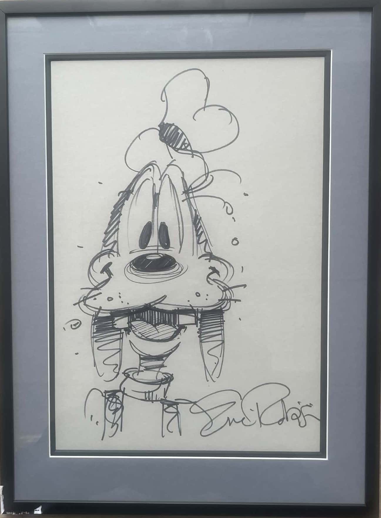 Original, hand-signed Goofy sketch by Disney artist Eric Robison
