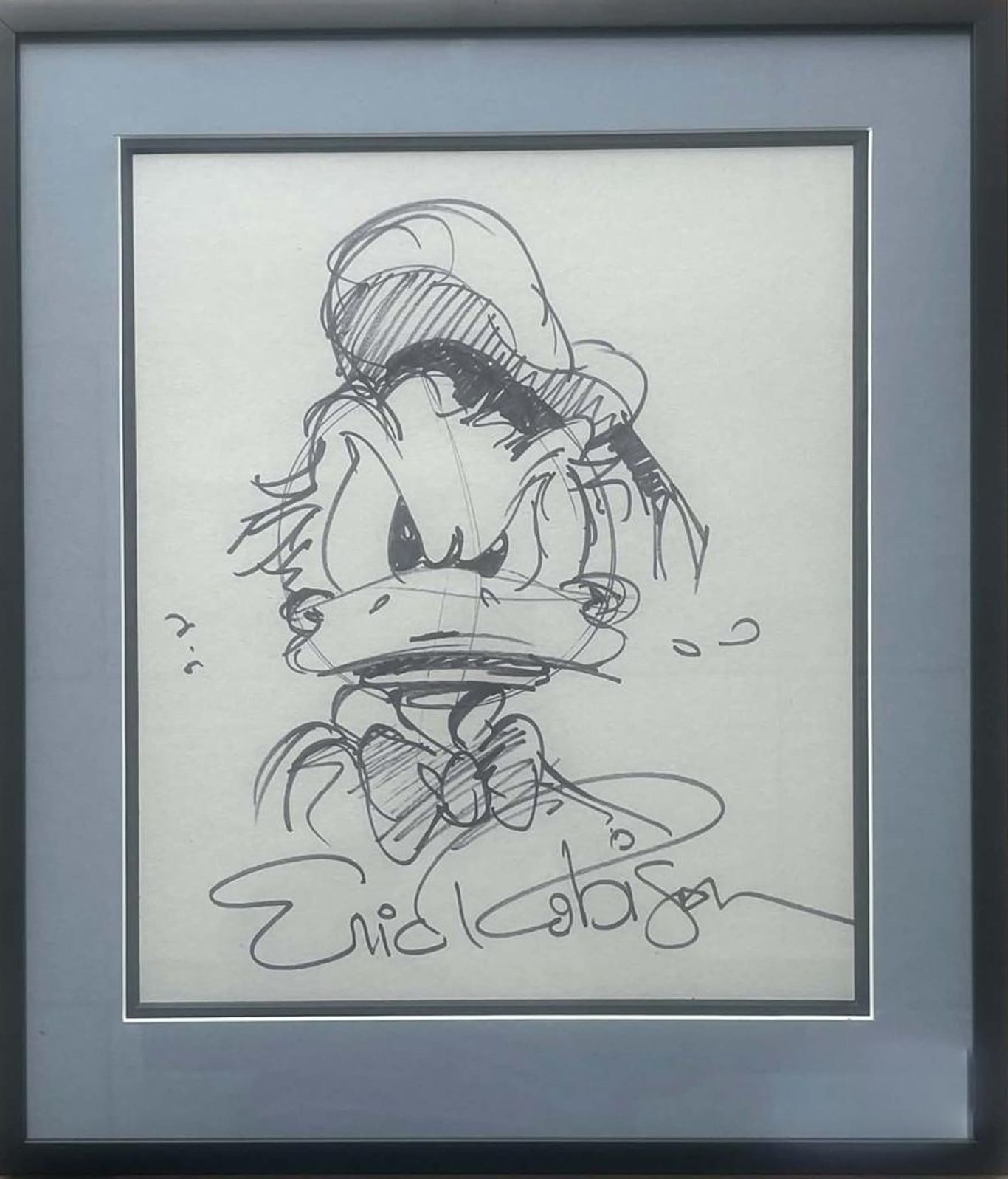 Original, hand-signed Donald Duck sketch by Disney artist Eric Robison